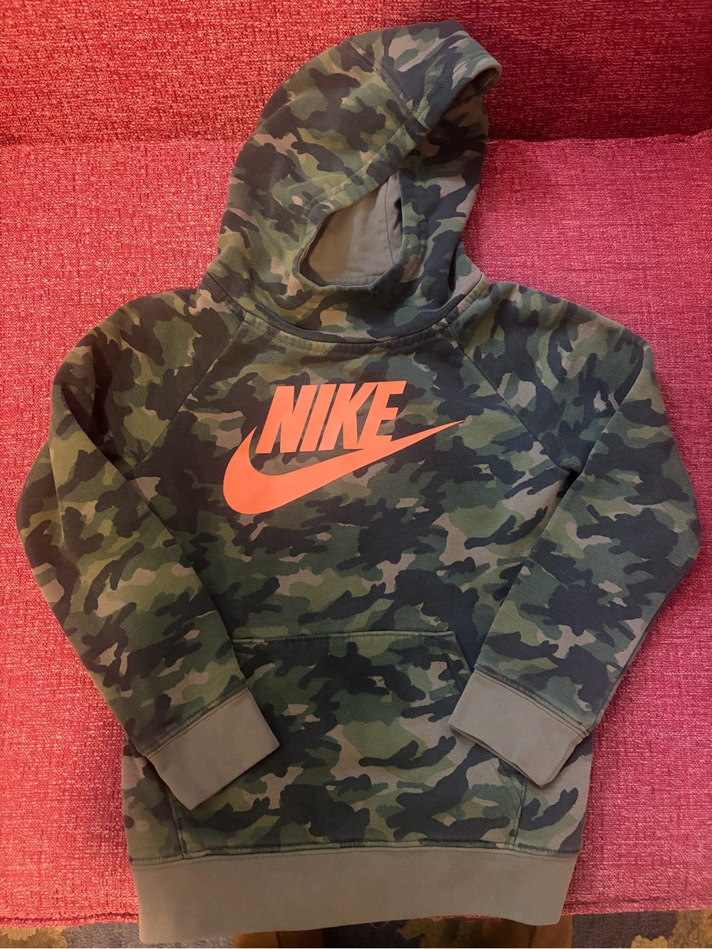 Nike Kids Camo Pullover Hoodie with Orange Logo